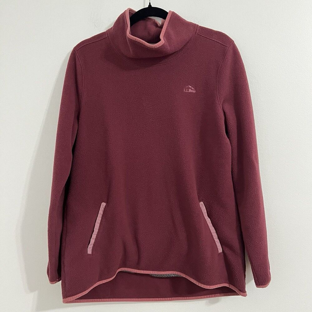 L.L. Bean Mock Pullover‎ Fleece Sweater Size XL Reg Red Burgundy Tunic Outdoor